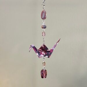 Origami Ornament #2396 - Small Crane with Repurposed Beads